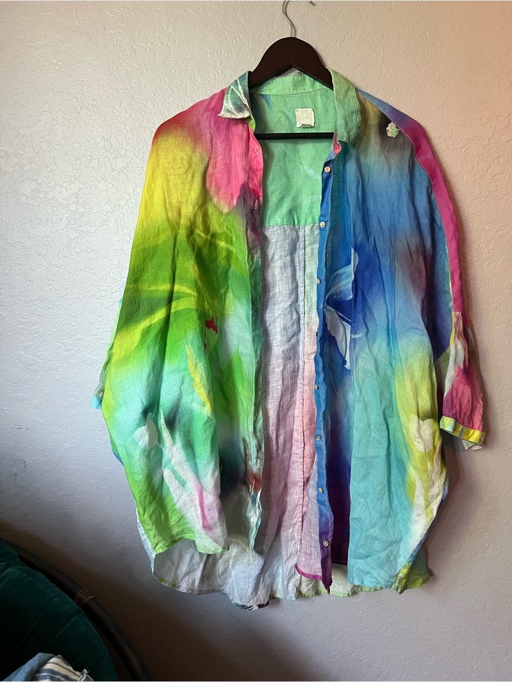 Women's Multicolor Button-Down Linen Shirt - Relaxed Fit